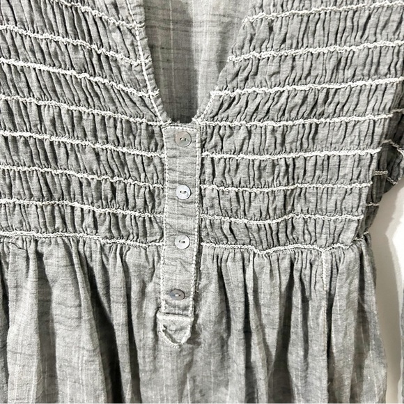 Max Studio Gray Cotton Pleated Smocked Dress Scoop Neckline 3/4 Sleeves Lined 🩶 - Picture 10 of 13